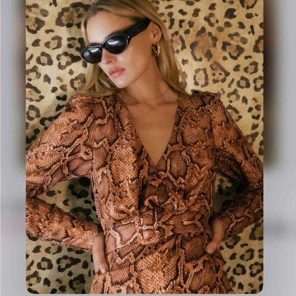 Zara Animal Print Belted SATIN EFFECT PRINT DRESS Size Medium - Picture 2 of 6